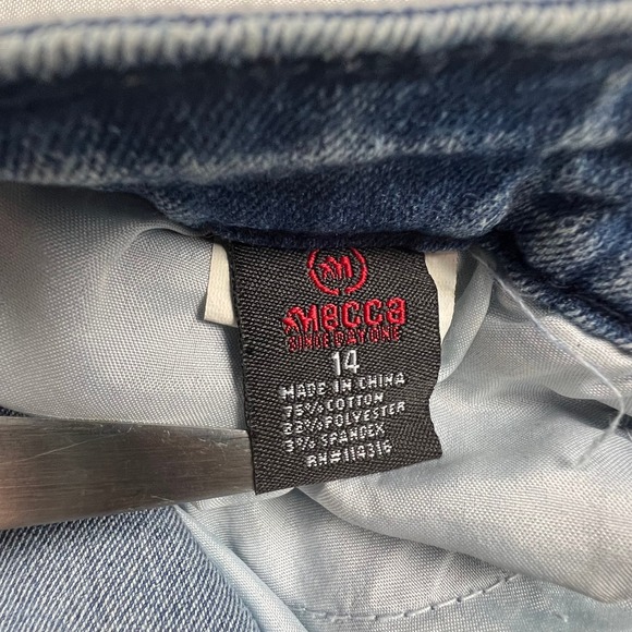 Mecca Stretch Fit Jeans Acid Crinkle Moto Lines Skinny Boys Size 14 Blue Denim - Picture 5 of 11